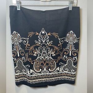 J. McLaughlin Black Skirt with Cream and Gold Paisley Border